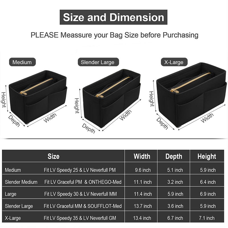 OMYSTYLE Black Organizer Insert, Felt Tote Bag Organizer Insert with 5 Sizes, Handbag Dividers for Inside Purse, Compatible with Longchamp, Neverful, Speedy and More - Image 2